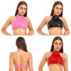 Womens Wet Look Patent Leather Lingerie Halter Vest Crop Tank Top Rave Clubwear