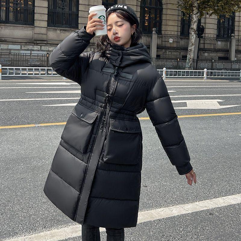 Down Cotton Coat Women's Bread Coat Winter Knee-length New Korean Style Loose Cotton Coat Long Cotton Jacket Thickened Hooded Jacket