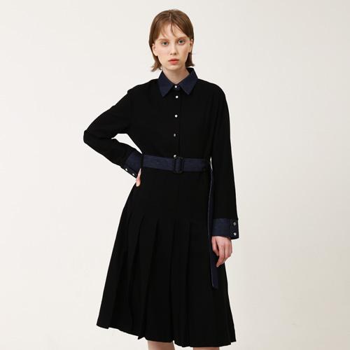 WUNDER GEIST Джинсовое плиссированное длинное платье Color Block Черный
