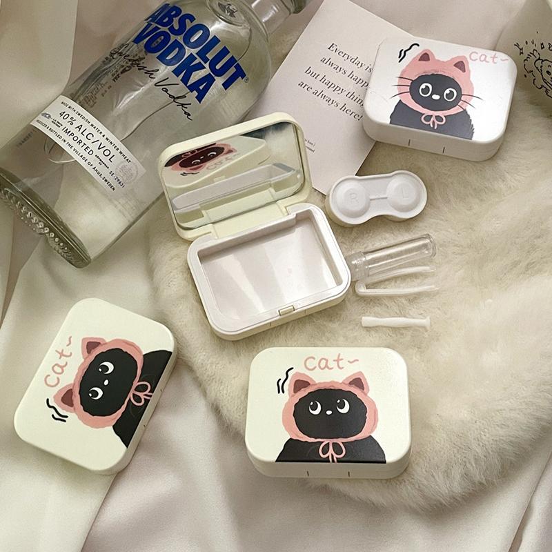 Милый кот напечатанный контактные линзы коробка портативный футляр для контактных линз с зеркалом пинцет присоска палочка набор для держателя дорожного набора подарок