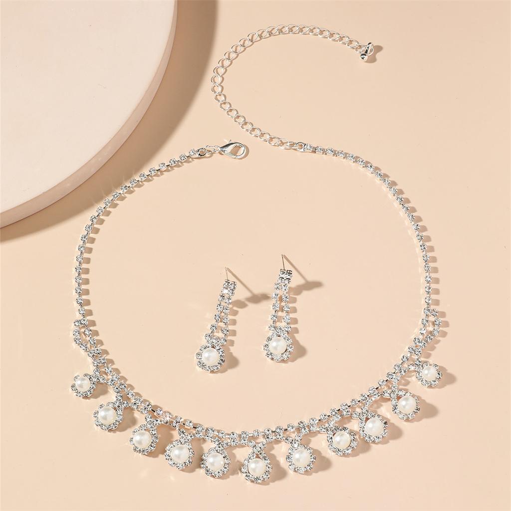 Necklace Earrings Set Rhinestone Necklace Stud Earrings Wedding Party Two-piece Wedding Dress Accessories