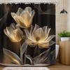Black Gold Floral Shower Curtain, Vintage Botanical Blossom Print, Waterproof Polyester Bathroom Decor