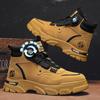 Rotating Button Big Yellow Boots Autumn and Winter New Leather High-top Windproof Outdoor Sports Fashion Martin Boots Trendy Men's Boots