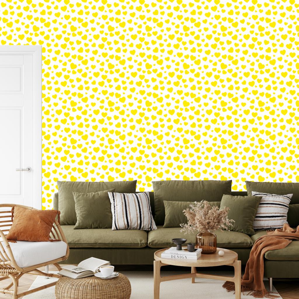 Cream, White and Yellow Hearts Wallpaper 50x1000