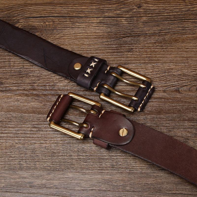 Мужской ремень из натуральной кожи в стиле ретро с персонализированной медной пряжкой, ремень из коровьей кожи первого слоя