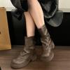 Autumn Winter Platform Women Western Cowgirl Boots Slip On Short Boots Thick Heel Women's Shoes