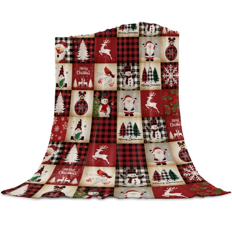 Flannel Fleece Blanket Christmas Plaid Print Customizable Soft Winter Throw Home Couch Bed