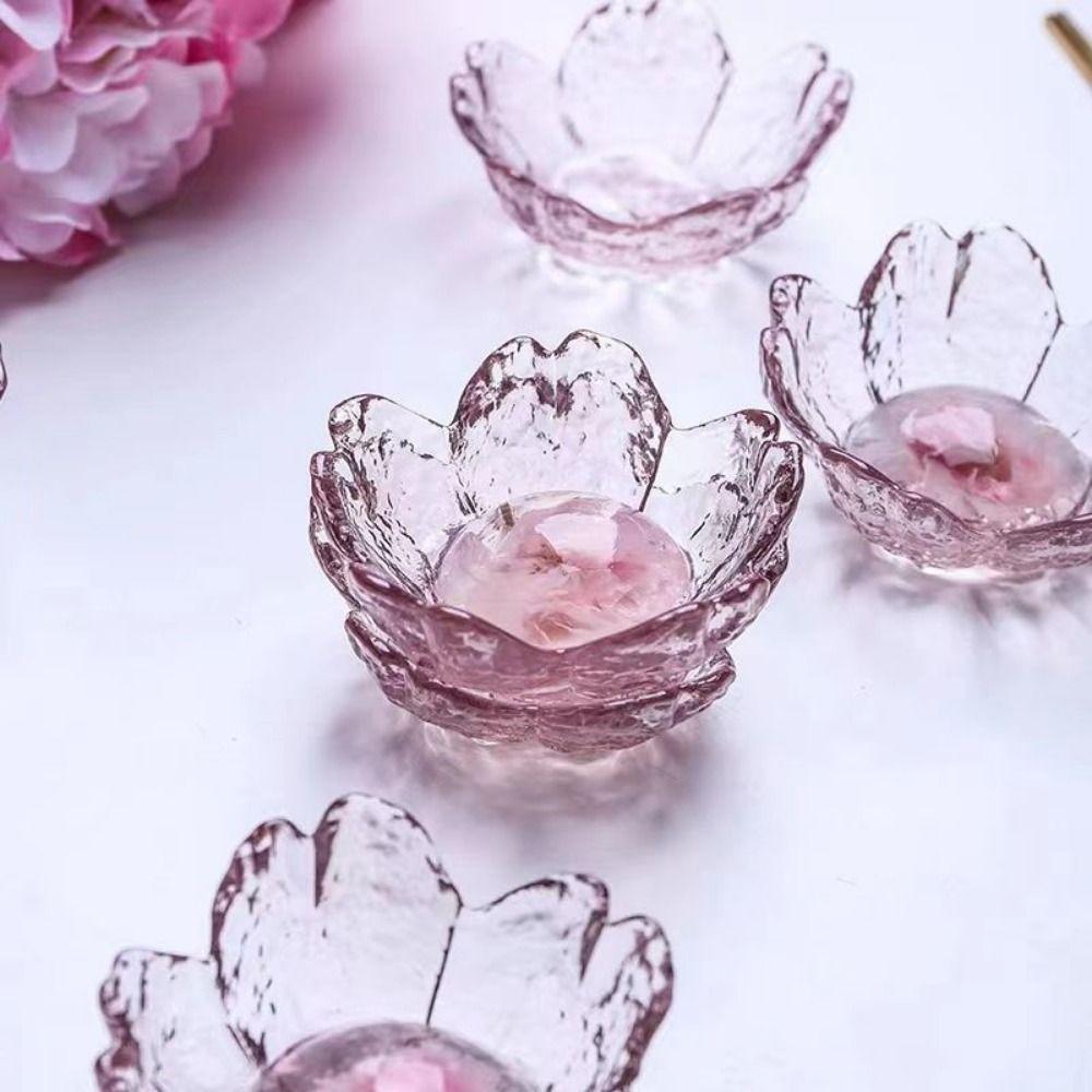 Nordic Style Glass Sakura Disc Gold Inlay Flower Candle Holder Creative Sauce Bowl Ice Cream