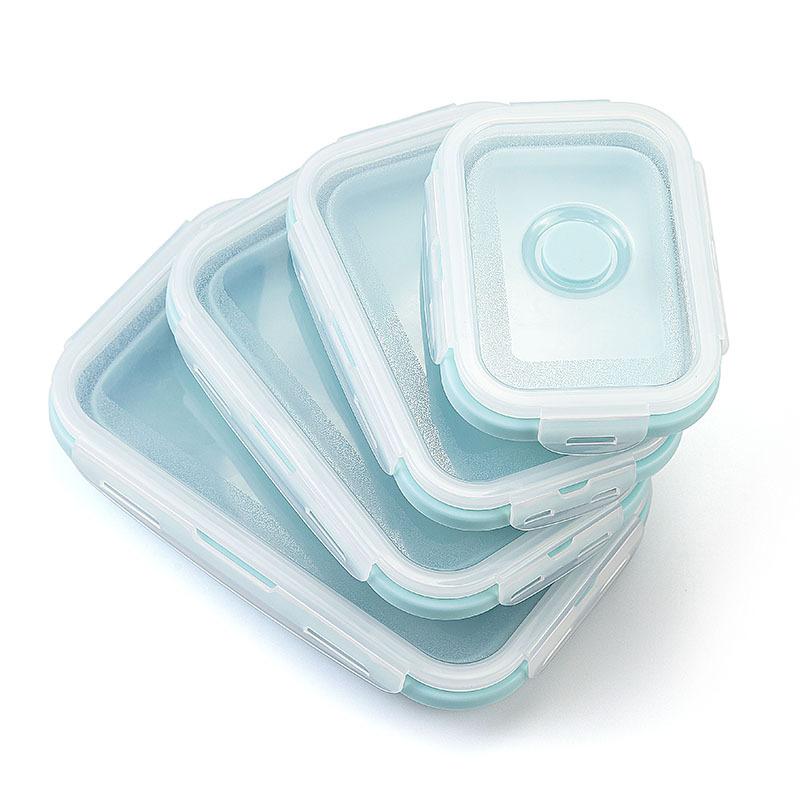 Food-grade silicone foldable microwave lunch box, portable outdoor lunch box, refrigerator sealed storage box