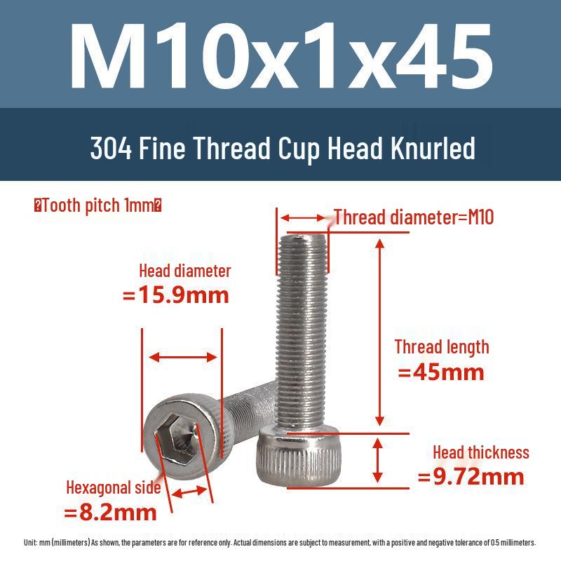 Yigu Fine Thread Knurled Socket Head Screws, 304 Stainless Steel, M3-M12