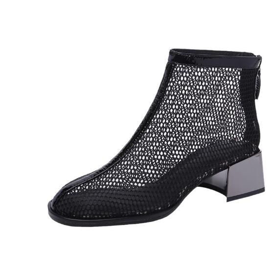Akexiya Новые летние женские короткие ботинки, ажурные, однотонные, сетчатые, дышащие, с застежкой-молнией спереди, на плоской подошве, повседневные, красивые, тонкие ботинки