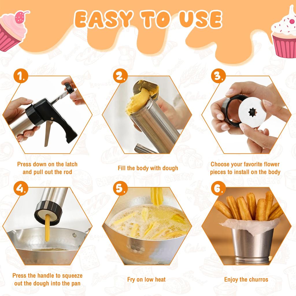 Машина для приготовления чуррос Утолщенная нержавеющая сталь Набор для приготовления чуррос Многофункциональная машина для приготовления чуррос Пистолет-набор Домашнее печенье чуррос
