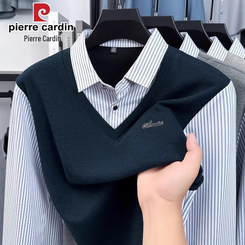 Pierre Cardin Мужской свитер с воротником, имитирующий двухпредметный, с длинным рукавом