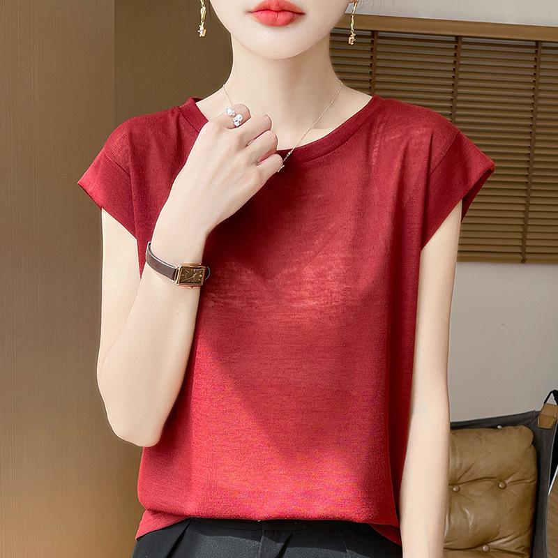 Женский трикотажный топ из лиоцелла и тенселя с круглым вырезом и короткими рукавами — легкий, дышащий, универсальный, летний стиль