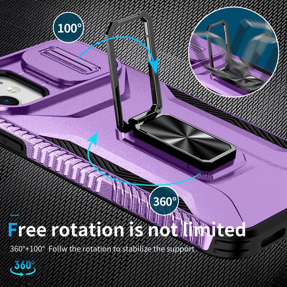 KEYSION Shockproof Case for iPhone 11 Pro Max Slide Camera Lens Protection Ring Stand Phone Back Cover for iPhone XS Max X XR