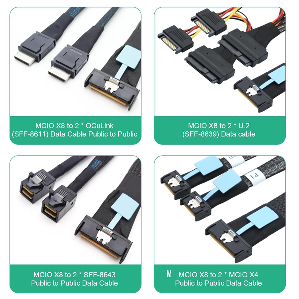 MCIO 8i 74P Slimline SAS To 2-SFF-8643 Cable 0.8m Adapter Cable Server High-Speed Adapter Cable Connection Cable Server Adapter