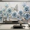 3D Embossed Wallpaper Blue Rose Flowers Butterfly Mural Paper Bedroom Living Room TV Background Wall Decor Painting