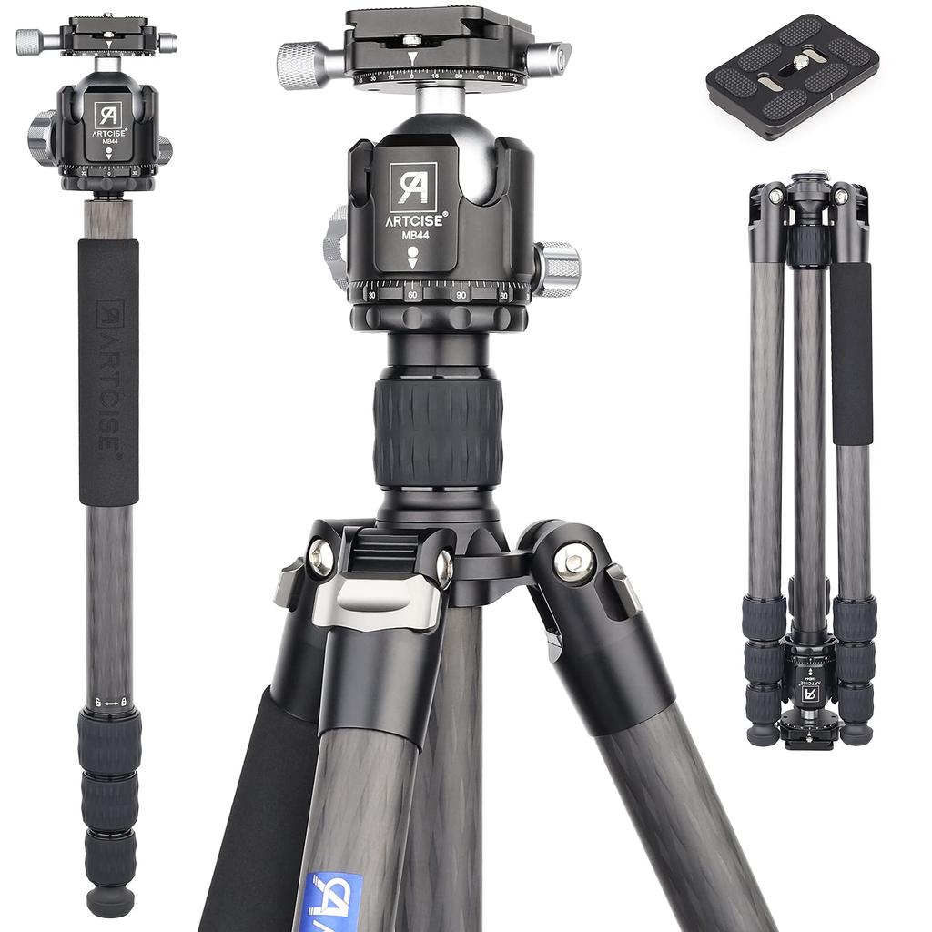 ARTCISE Carbon Fiber Lightweight Travel Carbon 1860mm 29mm Pipe Nut Locking Panoramic Photography Leg Extendable Professional Camera Tripod with 44mm