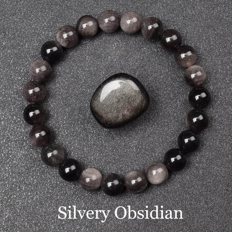 Natural Golden Obsidian Stone Beads Bracelet Men Women Golden Light Rainbow Obsidian Raw Stone Round Bead Natural Energy Jewelry