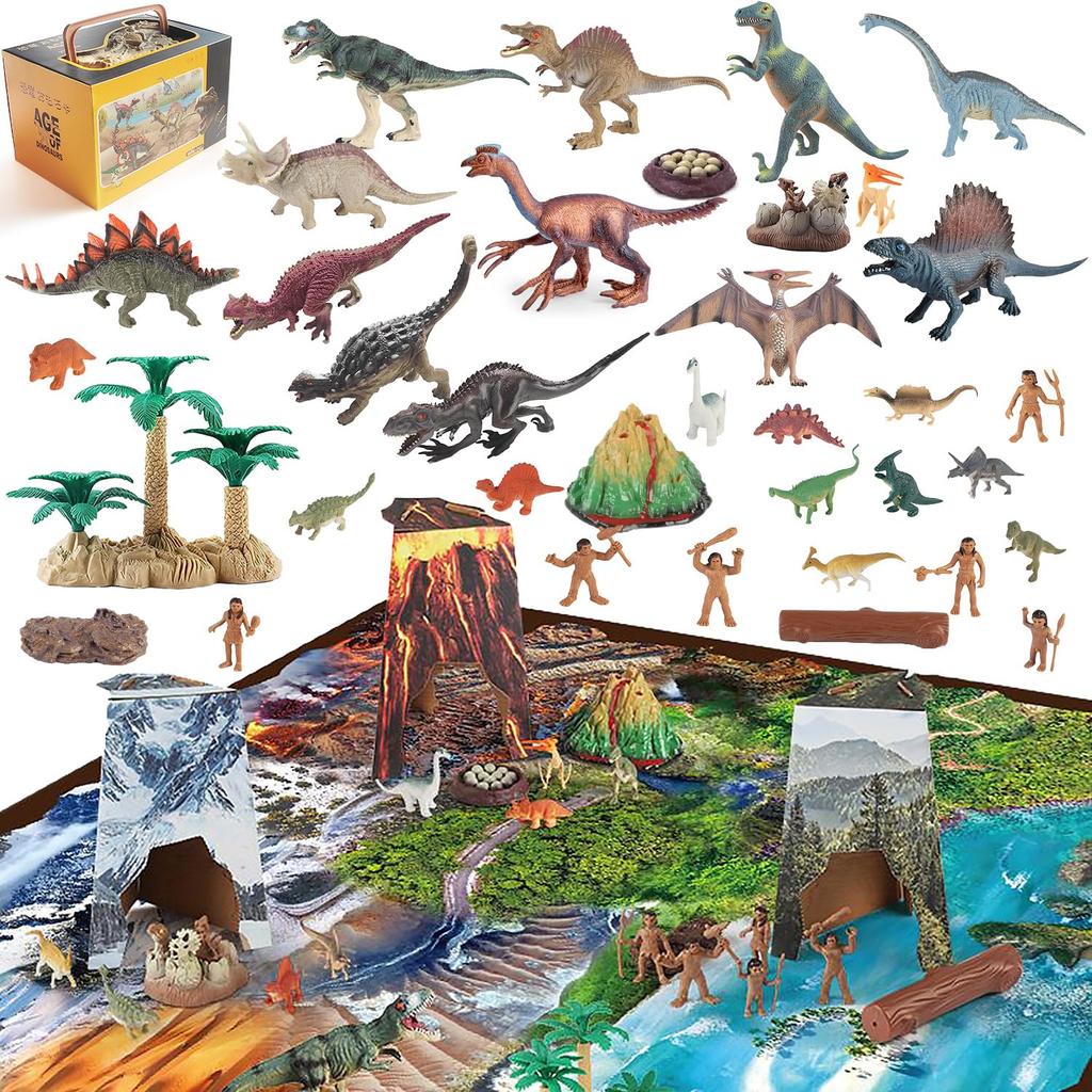 UQTOO Dinosaur Figure Set Children Play Large Map Included Boys Girls Birthday Present Christmas Classic Toy