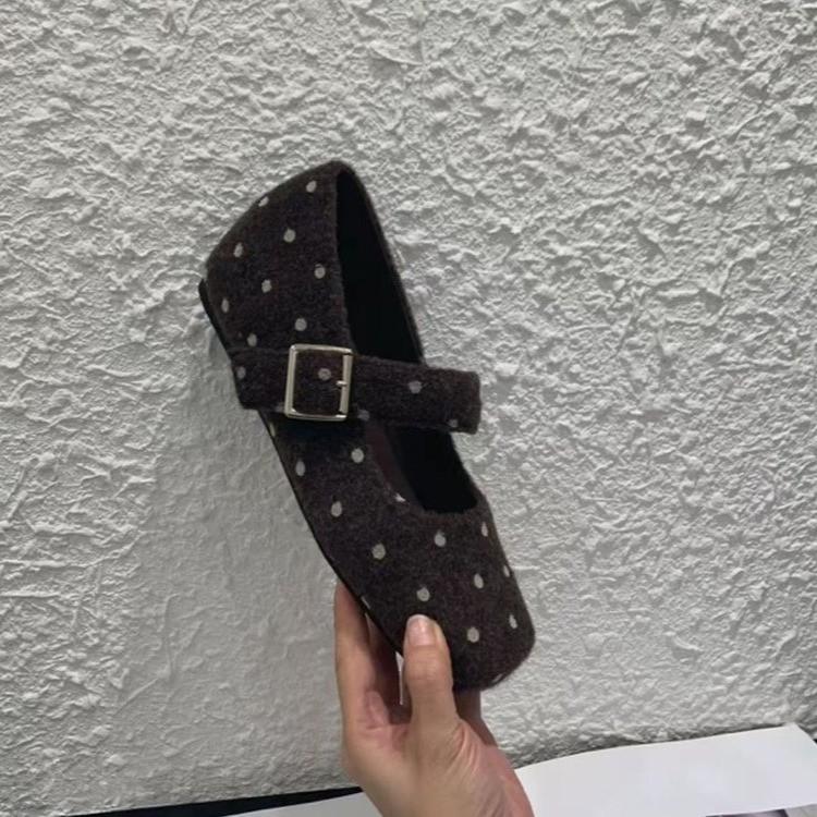 Korean polka dot square head ballet Mary Jane single shoes women's 2026 autumn and summer new one-word strap with skirt evening shoes