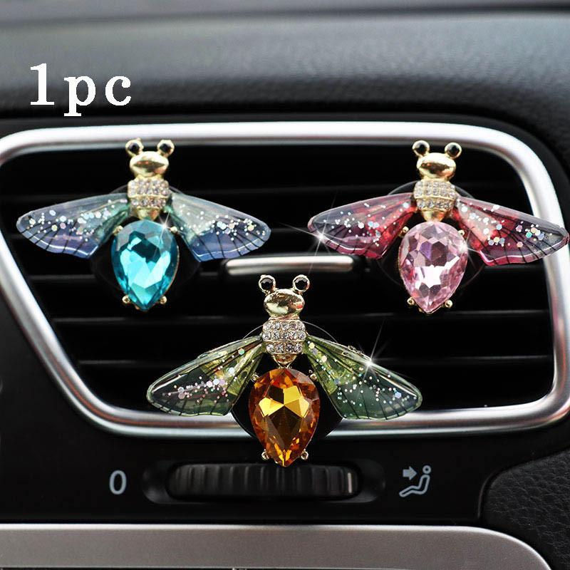 Stylish Alloy Rhinestone Bee Butterfly Dragonfly Car Air Vent Scent Clip