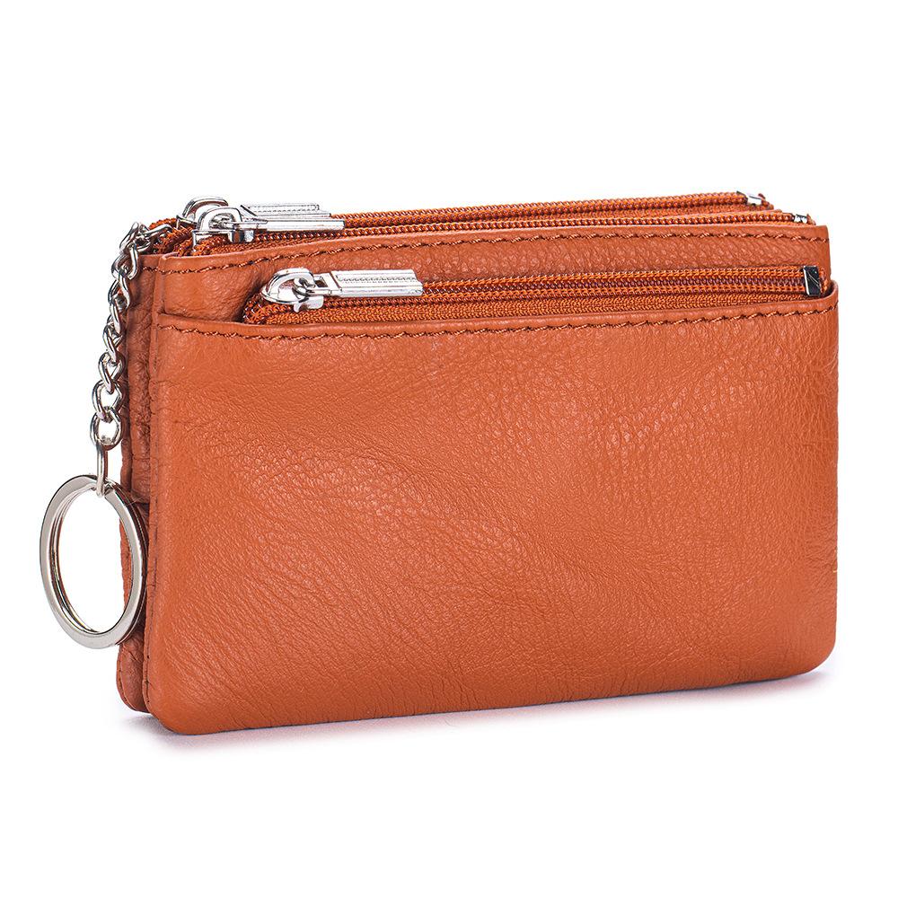 Fashion Women's Genuine Leather Coin Purses Mini Pouch Change Wallets 3 Zippered Change Pouch Wallet with Key Ring for Women