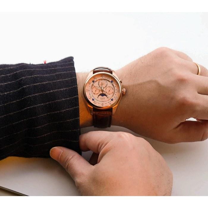 [JMW TOKYO] Men's Watch Moon Phase, Japanese Movement, 100m Waterproof, Leather Strap, Roman Index (Pink Gold), Limited Edition 300 pcs.