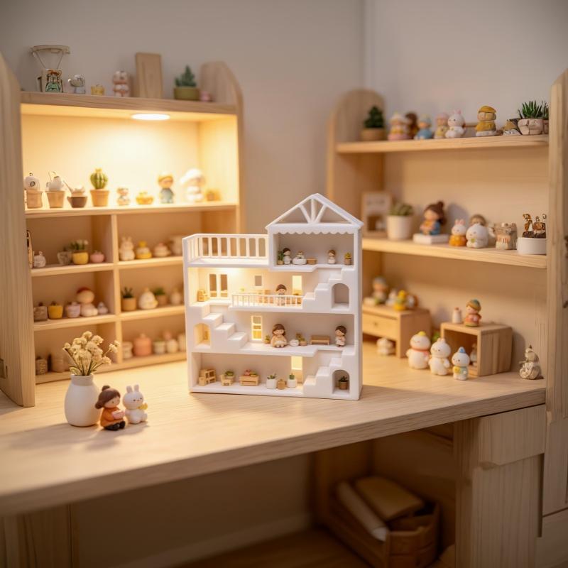 White Mini Dollhouse Scene Storage Rack Practical Display Shelf for Tiny Toy Display Hobbyist Collection Desktop Decor