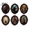 Halloween Refrigerator Magnets Magnetic Fridge Magnet, Ghost Witch Photo Frame, Wooden Vintage Theme Home Ornaments Frame Decoration, Atmospheric Dark