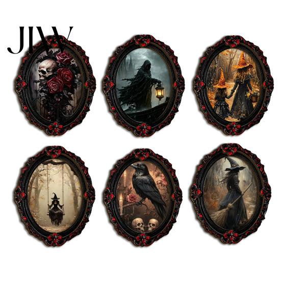 Halloween Refrigerator Magnets Magnetic Fridge Magnet, Ghost Witch Photo Frame, Wooden Vintage Theme Home Ornaments Frame Decoration, Atmospheric Dark