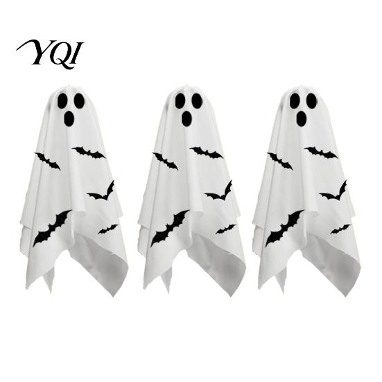 Outdoor Yard Party Props 3Pcs Hanging Ghost Bats LED Light, Halloween Fabric Spooky Bat Silhouette Pendants for Porch Indoor Decor, Festival