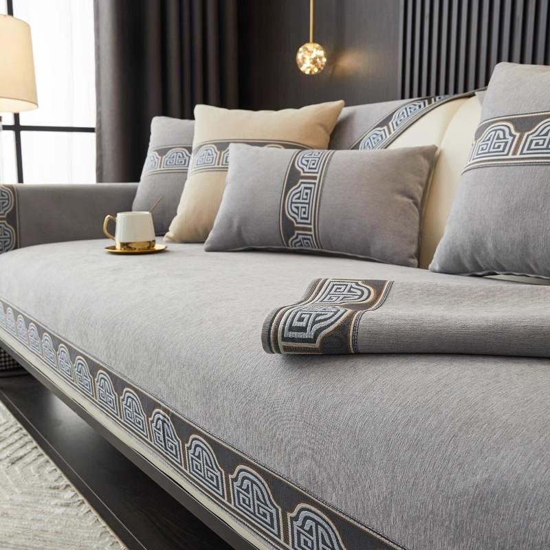 Ретро Чениловый Чехол для Дивана Однотонный Премиальный Чехол-Подушка для Дивана Пылезащитный Противоскользящий Чехол-Полотенце для Дивана L-типа Двухместная Подушка для Дивана