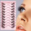 10 пар полунакладных ресниц Натуральный завиток Пушистые Густые 3D-эффект Съемные Имитация посадки ресниц Многоразовые Женские Искусственное волокно