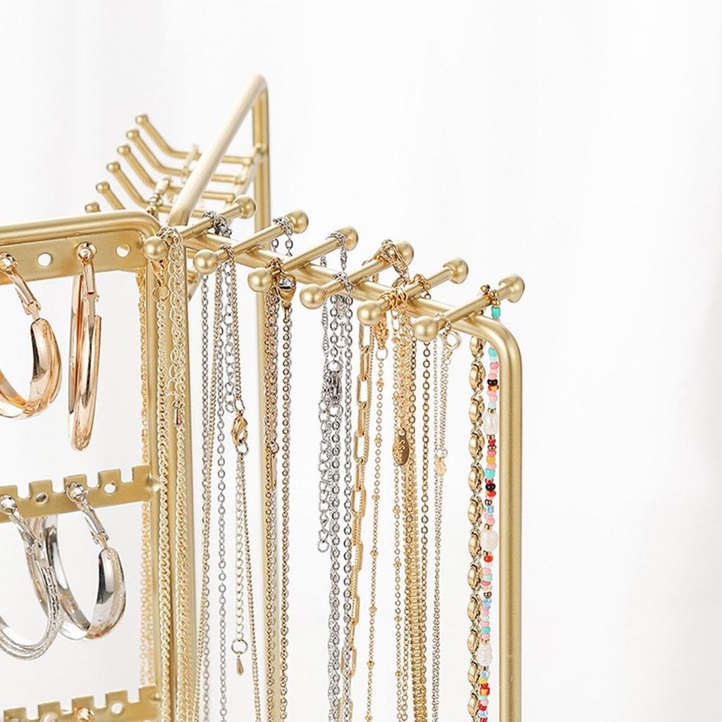 Adjustable Rotating Jewelry Stand Fashionable Wood Necklace Display Stand with Multiple Slots Handy Jewelry Rack