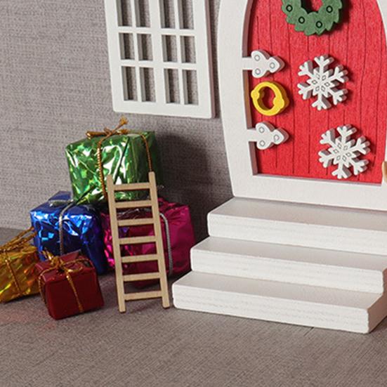 Miniature Christmas Scene Model Handmade Mini Wood Elf Door Festive Holiday Atmosphere Model Dollhouse Decor