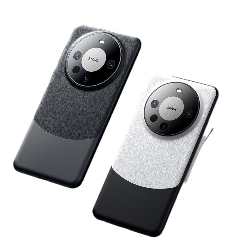 This Phone Is Fully Covered with A Plain Leather Case for Huawei Mate70pro and A Dual-color Leather Protective Case for Panda MATE50