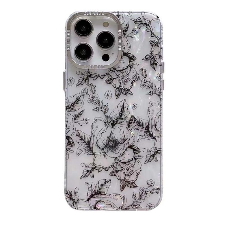 Luxury Laser Ink Flower Phone Case For iPhone 14 13 12 11 Pro Max Acrylic Shockproof Cover