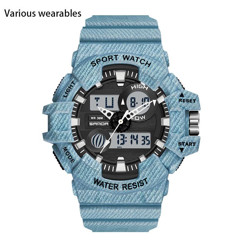 Трендовые спортивные новые цифровые часы модные двойной дисплей большой циферблат светящиеся водонепроницаемые часы унисекс