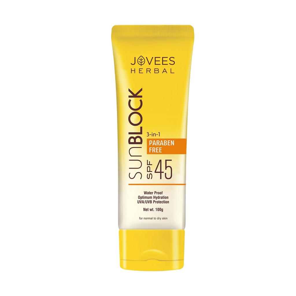 Jovees Herbal Sun Block SPF 45 Sunscreen for Even Toned Glowing Skin Lightweight Non-Greasy 100g
