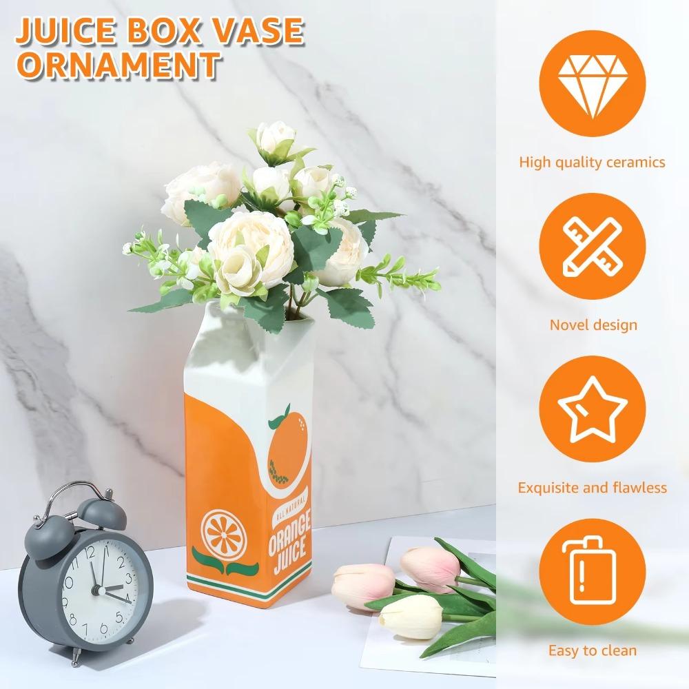 Cute Orange Juice Vase Vintage Flower Vases Creative Juice Box Vase  Living Room Desktop