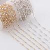 14K Gold Filled Dapped Bar Chain Beaded 3-3.5mm Fresh Water Pearls for DIY Permanent Handmade Necklace Bracelet Jewelry Making
