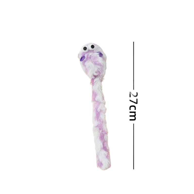 Pink White Plush Cat Toy, Long Worm Kitten Teaser with Bell, Interactive Pet Chew Play Toy for Cats Gift
