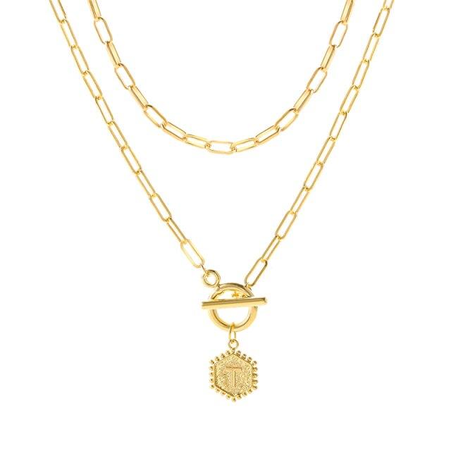 17KM Trendy Gold Initial Letter Necklaces For Women Fashion A-Z Alphabet Pendant Necklace Multilayer Chain Birthday Jewelry Gift