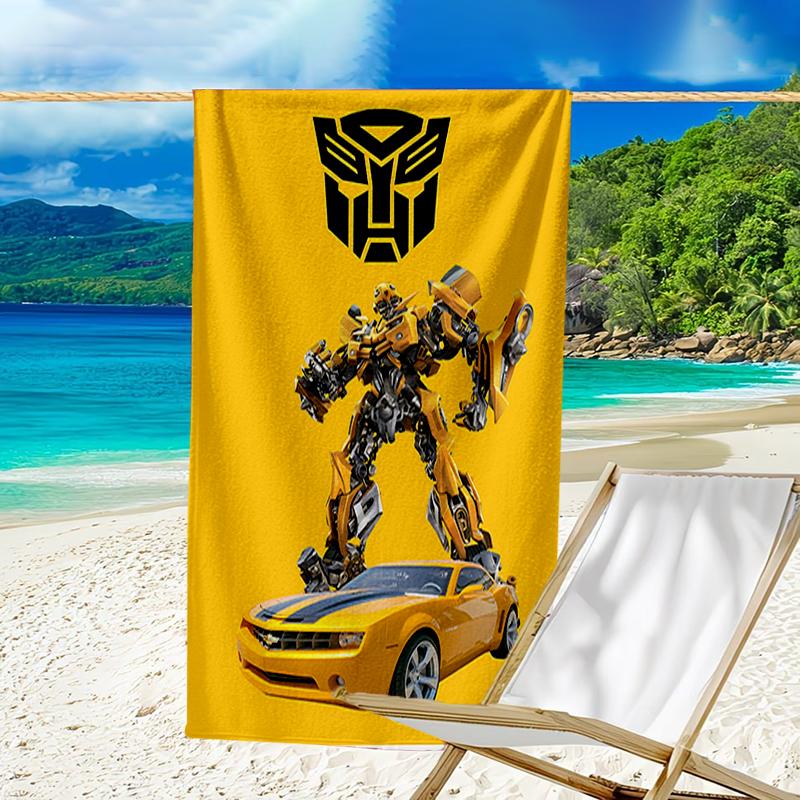 proof beach towel with a Bumblebee and Optimus Prime1 pattern - soft,absorbent,quick-drying,machine washable - perfect for swimming,camping,bathing