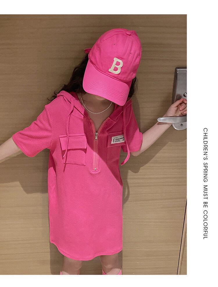 Платье принцессы в корейском стиле с капюшоном для девочек - с короткими рукавами, летний стиль футболки для детей