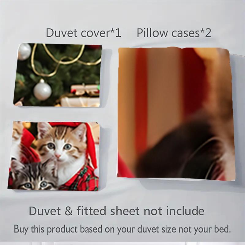 3Pcs Christmas Cats Plaid Pajamas Bedding Sets For All Sizes New 3D Printed Bed Cover Comforter Duvet Cover Pillowcase Bedroom Decoration