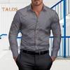 Мужская рубашка делового покроя с отложным воротником, однобортная, с длинными рукавами, облегающая, с полосатым принтом, для работы, повседневной носки, для вечеринок, деловых встреч