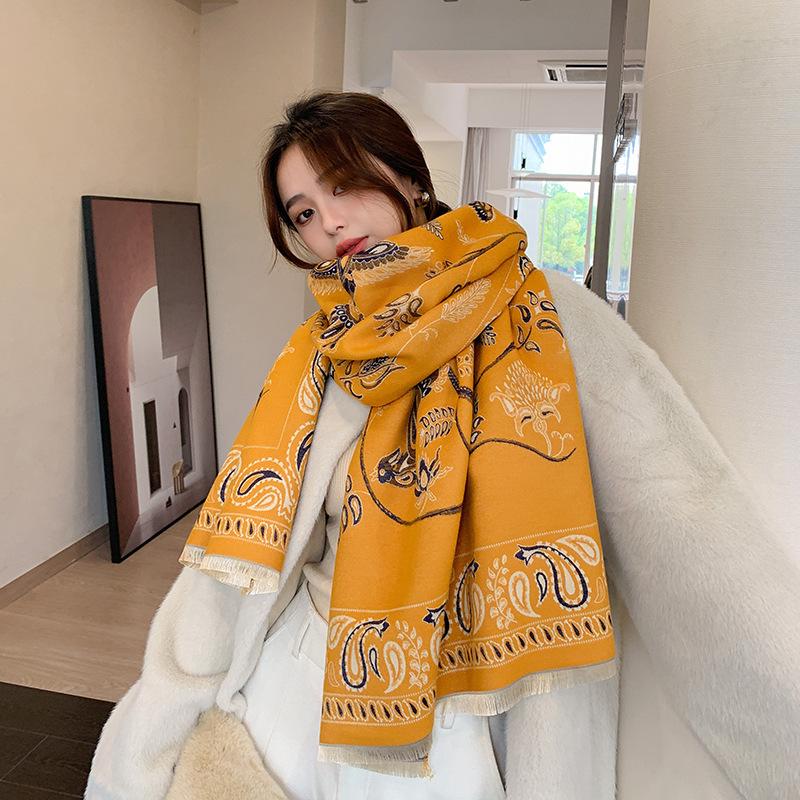 New Imitation Cashmere Scarf for Women Ethnic Style Cashew Flower Thickened Scarf Widened Warm Shawl