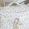 Cosmetic Bag Small Crushed Flower Printed Large Capacity with Durable Handle Cotton Quilted Cosmetic Bag